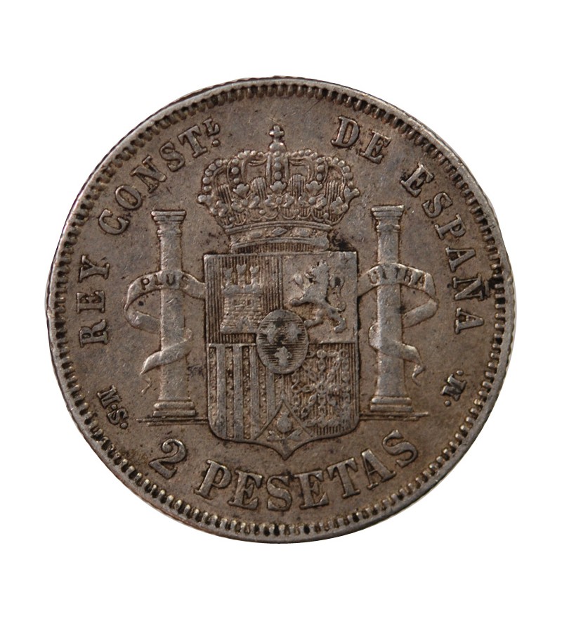 ESPAGNE, ALPHONSE XII - 2 PESETAS ARGENT 1882 MSM