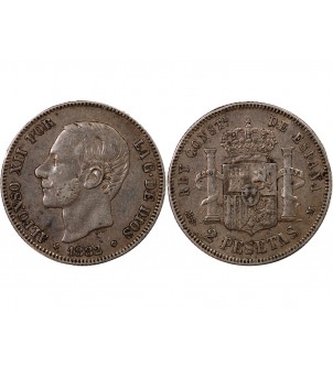 ESPAGNE, ALPHONSE XII - 2 PESETAS ARGENT 1882 MSM 2