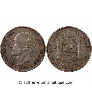 ESPAGNE, ALPHONSE XII - 2 PESETAS ARGENT 1882 MSM