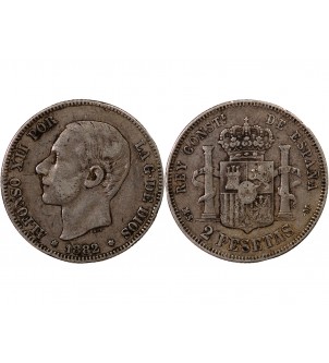 ESPAGNE, ALPHONSE XII - 2 PESETAS ARGENT 1882 MSM 2