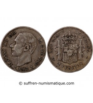 ESPAGNE, ALPHONSE XII - 2 PESETAS ARGENT 1882 MSM