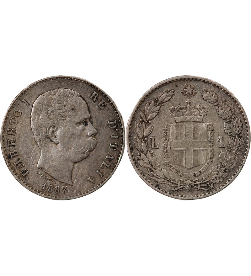 ITITALIE, UMBERTO Ier - 1 LIRE ARGENT 1887 M MILAN