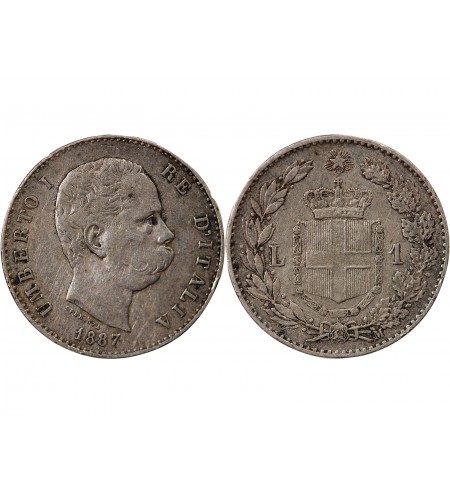 ITITALIE, UMBERTO Ier - 1 LIRE ARGENT 1887 M MILAN
