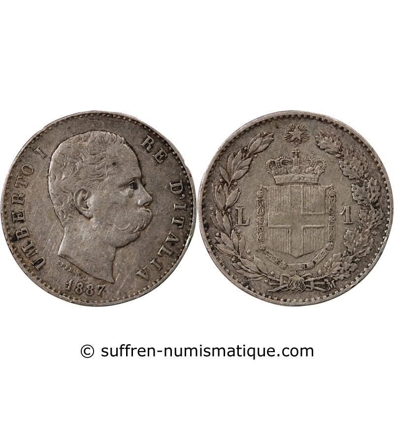 ITITALIE, UMBERTO Ier - 1 LIRE ARGENT 1887 M MILAN