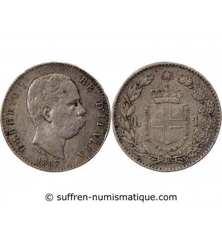 ITITALIE, UMBERTO Ier - 1 LIRE ARGENT 1887 M MILAN
