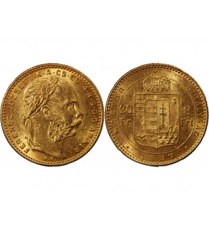 HONGRIE, FRANCOIS JOSEPH Ier - 20 FRANCS / 8 FORINT OR 1887 KB 2