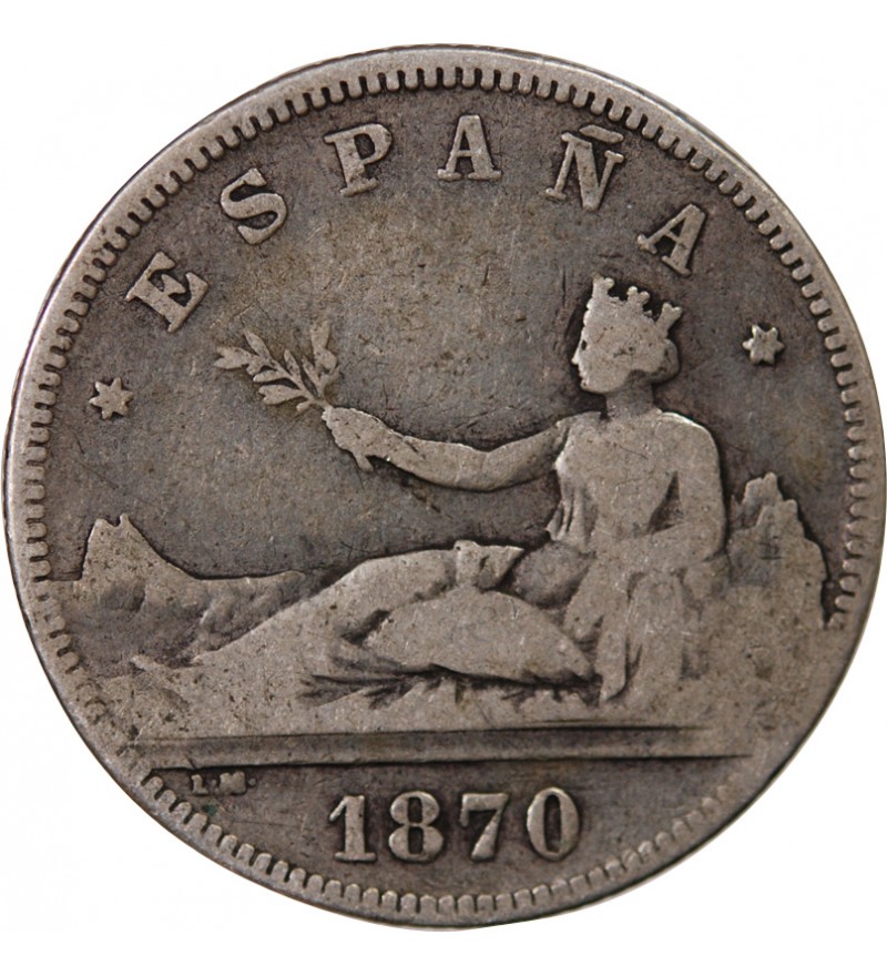 ESPAGNE, GOUVERNEMENT PROVISOIRE - 2 PESETAS ARGENT 1870 DEM