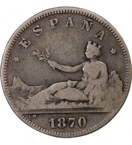 ESPAGNE, GOUVERNEMENT PROVISOIRE - 2 PESETAS ARGENT 1870 DEM