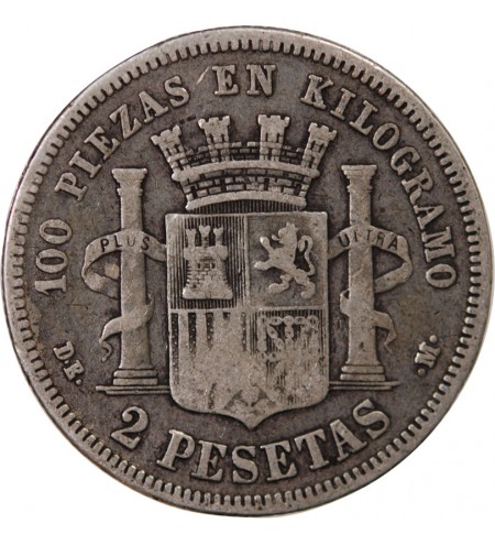 ESPAGNE, GOUVERNEMENT PROVISOIRE - 2 PESETAS ARGENT 1870 DEM