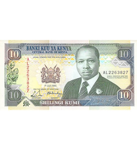 KENYA, DANIEL ARAP MOI - 10 SHILLINGS 01/07/1990 - SUP