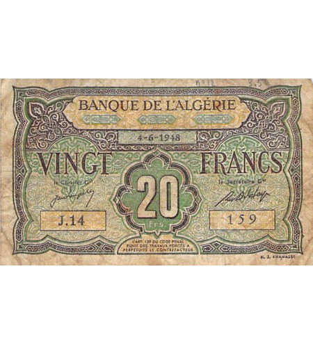 ALGERIE - 20 FRANCS 04/06/1948 - TB
