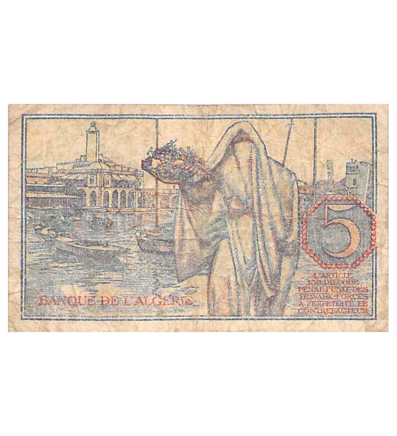 ALGERIE - 5 FRANCS 02/10/1944 - TB