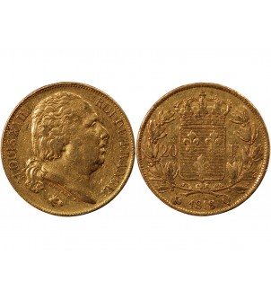 LOUIS XVIII - 20 FRANCS OR 1818 Q PERPIGNAN 2