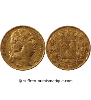 LOUIS XVIII - 20 FRANCS OR 1818 Q PERPIGNAN