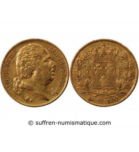 LOUIS XVIII - 20 FRANCS OR 1818 Q PERPIGNAN