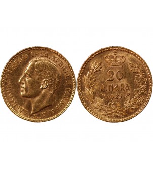YOUGOSLAVIE, ALEXANDRE Ier - 20 DINARA OR 1925 2