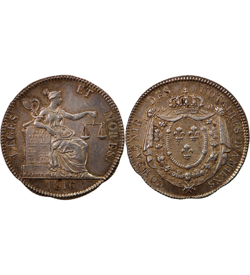 NOTAIRES, AMIENS – JETON ARGENT 1816