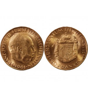 LIECHTENSTEIN, FRANZ JOSEF II - 50 FRANKEN OR 1961 2