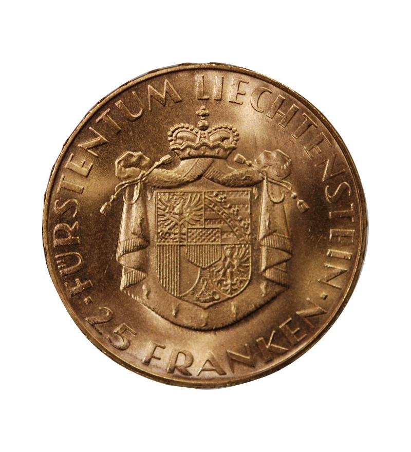 LIECHTENSTEIN FRANZ JOSEF II 25 FRANKEN OR 1961, Or, Suffren