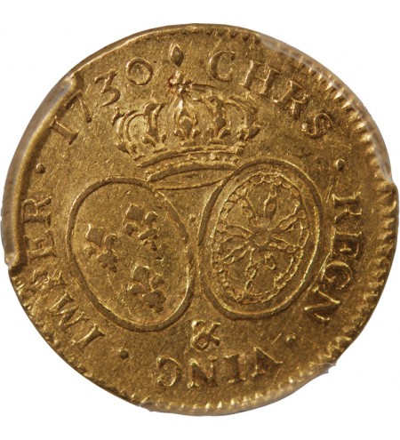 LOUIS XV - LOUIS D'OR AUX LUNETTES 1730 & AIX - PCGS AU53