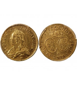 LOUIS XV - LOUIS D'OR AUX LUNETTES 1730 & AIX - PCGS AU53 2