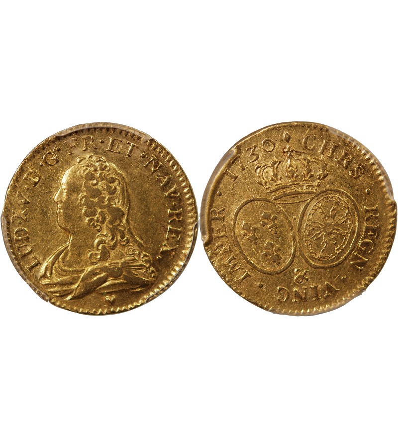 LOUIS XV - LOUIS D'OR AUX LUNETTES 1730 & AIX - PCGS AU53