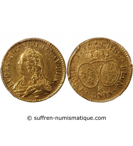 LOUIS XV - LOUIS D'OR AUX LUNETTES 1730 & AIX - PCGS AU53