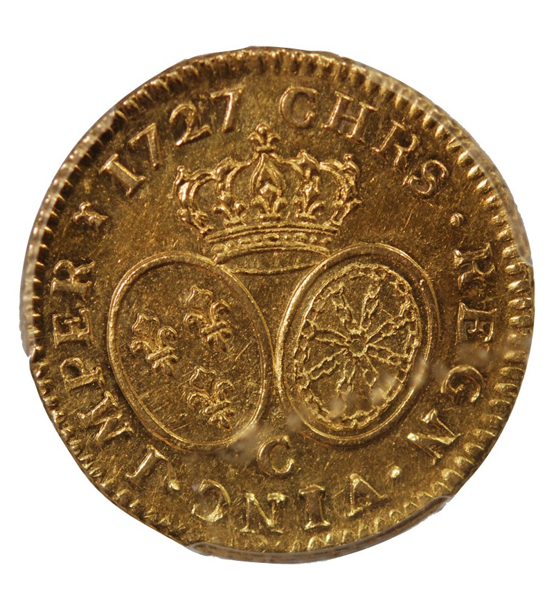 LOUIS XV - LOUIS D'OR AUX LUNETTES 1727 C CAEN - PCGS AU53