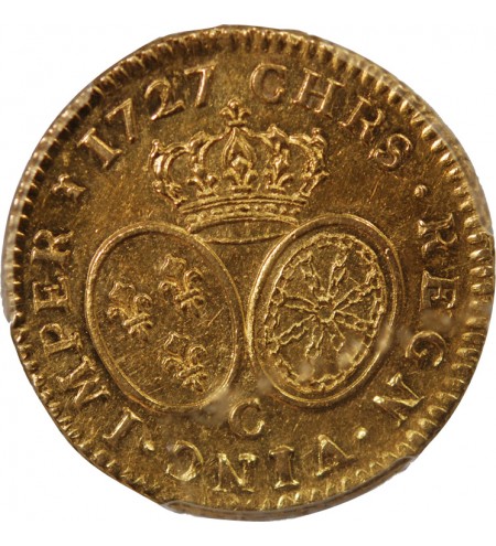 LOUIS XV - LOUIS D'OR AUX LUNETTES 1727 C CAEN - PCGS AU53