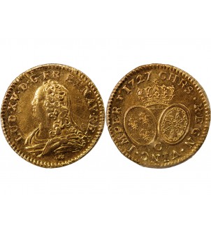 LOUIS XV - LOUIS D'OR AUX LUNETTES 1727 C CAEN - PCGS AU53 2