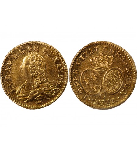 LOUIS XV - LOUIS D'OR AUX LUNETTES 1727 C CAEN - PCGS AU53