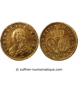 LOUIS XV - LOUIS D'OR AUX LUNETTES 1727 C CAEN - PCGS AU53
