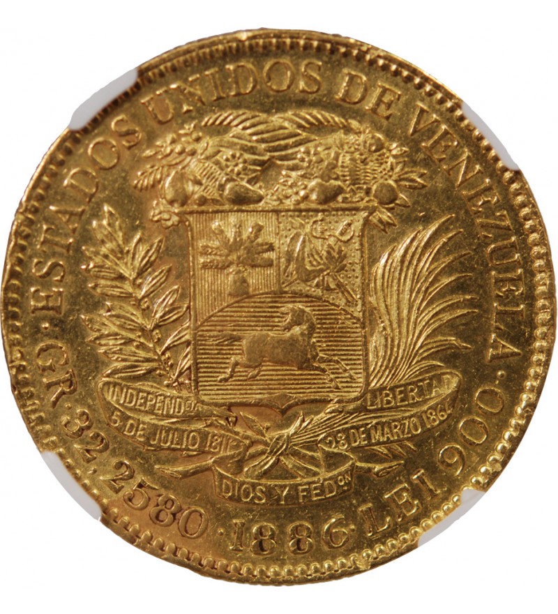 VENEZUELA, SIMON BOLIVAR - 100 BOLIVARES OR 1886 - NGC AU55