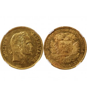 VENEZUELA, SIMON BOLIVAR - 100 BOLIVARES OR 1886 - NGC AU55 2