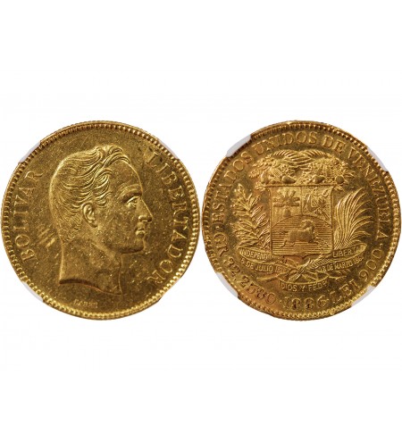 VENEZUELA, SIMON BOLIVAR - 100 BOLIVARES OR 1886 - NGC AU55