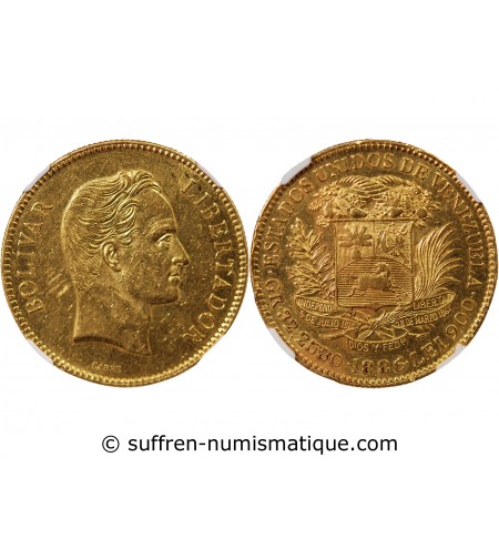 VENEZUELA, SIMON BOLIVAR - 100 BOLIVARES OR 1886 - NGC AU55