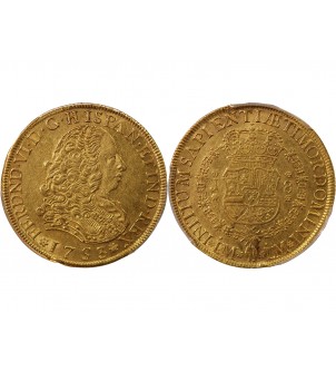 PEROU, FERDINAND VI - 8 ESCUDOS OR LMJ - PCGS AU53 2