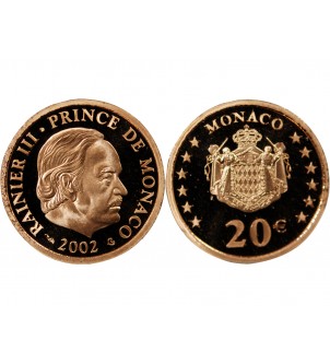 MONACO, RAINIER III - 20 EUROS OR 2002 BE 2