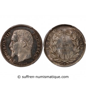 NAPOLEON III, TÊTE NUE - 1 FRANC ARGENT 1858 A PARIS - PCGS MS64