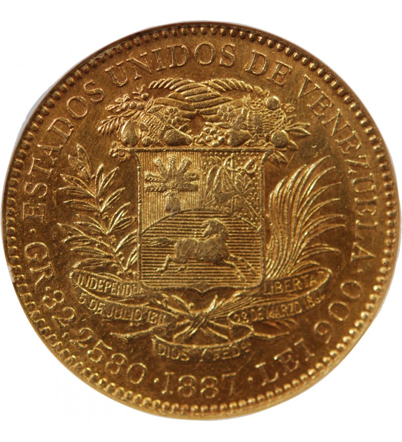 VENEZUELA, SIMON BOLIVAR - 100 BOLIVARES OR 1887 - NGC AU50