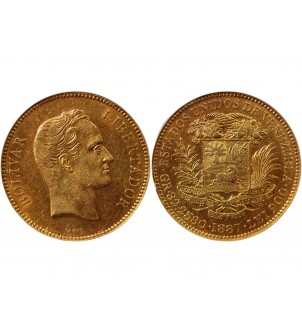 VENEZUELA, SIMON BOLIVAR - 100 BOLIVARES OR 1887 - NGC AU50 2