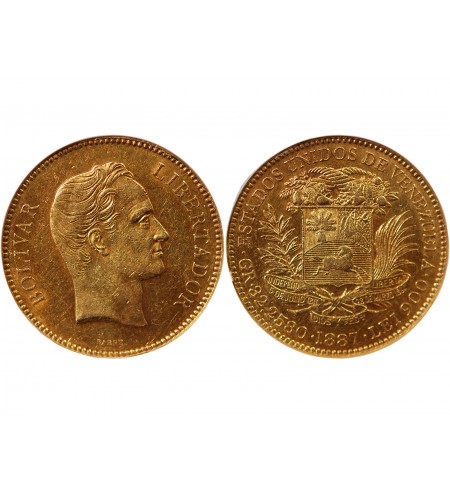 VENEZUELA, SIMON BOLIVAR - 100 BOLIVARES OR 1887 - NGC AU50