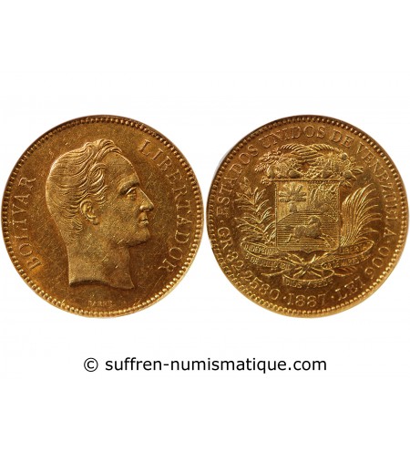 VENEZUELA, SIMON BOLIVAR - 100 BOLIVARES OR 1887 - NGC AU50