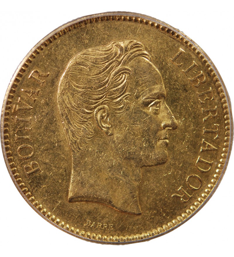 VENEZUELA, SIMON BOLIVAR - 100 BOLIVARES OR 1887 - PCGS AU55