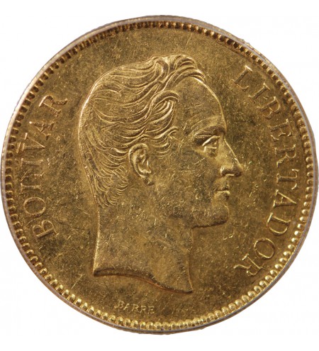 VENEZUELA, SIMON BOLIVAR - 100 BOLIVARES OR 1887 - PCGS AU55