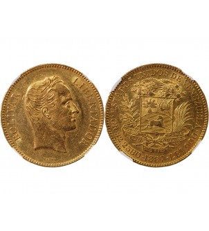 VENEZUELA, SIMON BOLIVAR - 100 BOLIVARES OR 1887 - NGC AU55 2