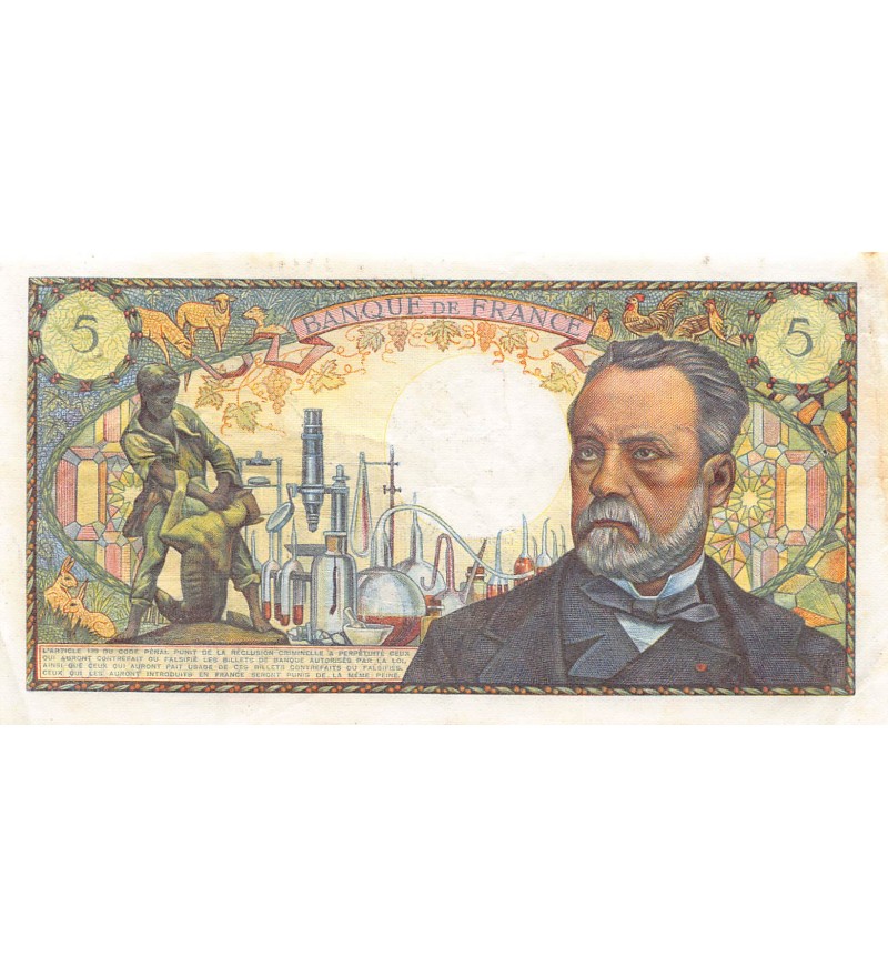 FRANCE, LOUIS PASTEUR - 5 FRANCS 05/06/1969 - SÉRIE G.106 - TTB