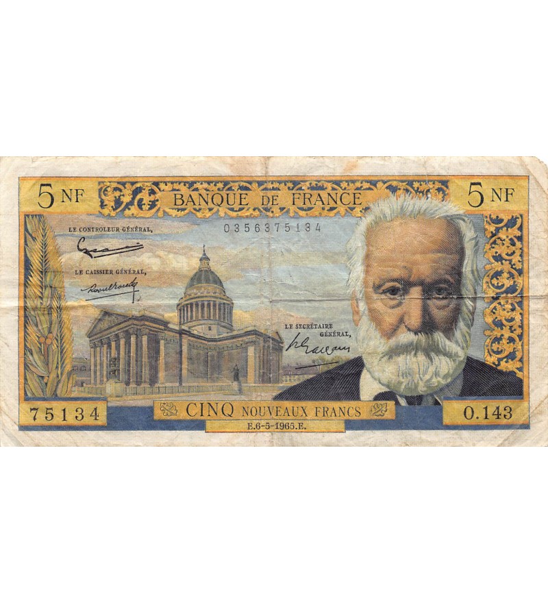 FRANCE, VICTOR HUGO - 5 NF 06/05/1965 - SÉRIE O.143 - B+