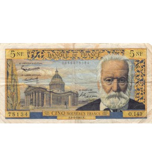 FRANCE, VICTOR HUGO - 5 NF 06/05/1965 - SÉRIE O.143 - B+