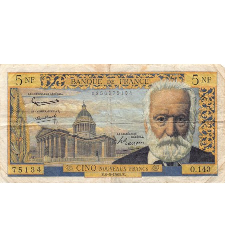 FRANCE, VICTOR HUGO - 5 NF 06/05/1965 - SÉRIE O.143 - B+